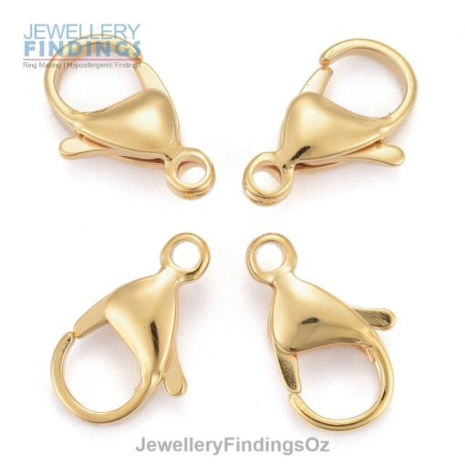 5 x 15mmx9mmx4.5mm 24k Gold Plated Lobster Claw Clasps, Parrot Trigger Clasps - Stainless Steel Hypoallergenic, Hole: 2mm - Image 4